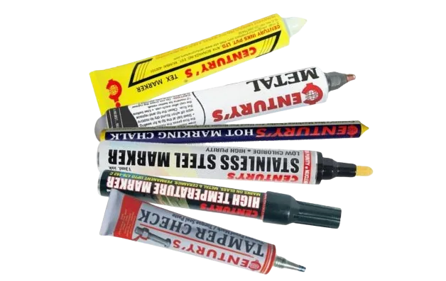 A selection of Century markers: Tex marker, metal marker, hot marking chalk, stainless steel, high temperature marker and tamper check paste